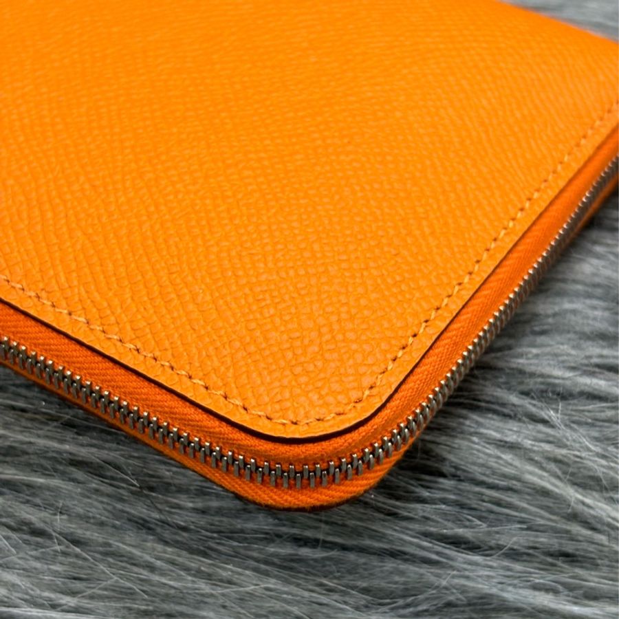 HERMES SILK IN EPSOM 愛馬仕 橘色 愛心 絲巾 拉鍊 零錢 發財 信用卡 皮夾長夾錢包-9