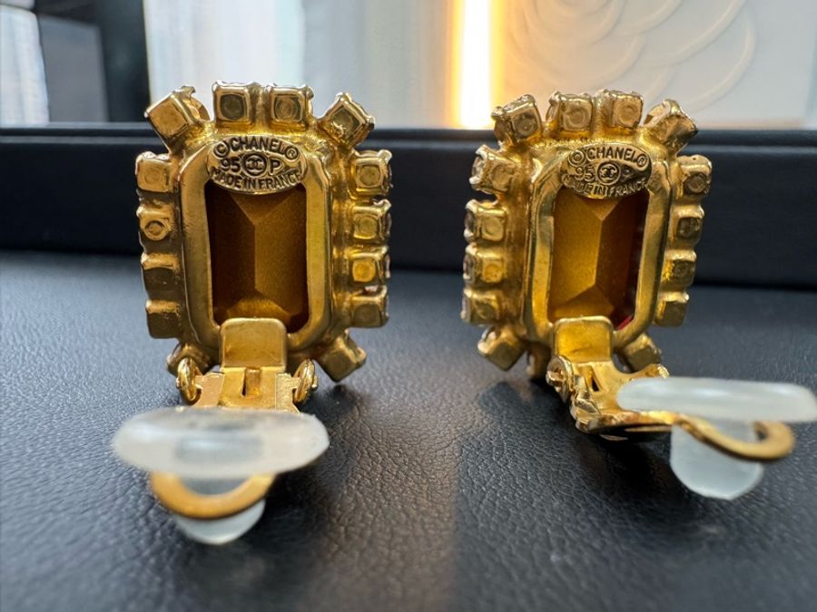 Chanel Vintage 95P萊茵石芭比粉紅色耳環-11