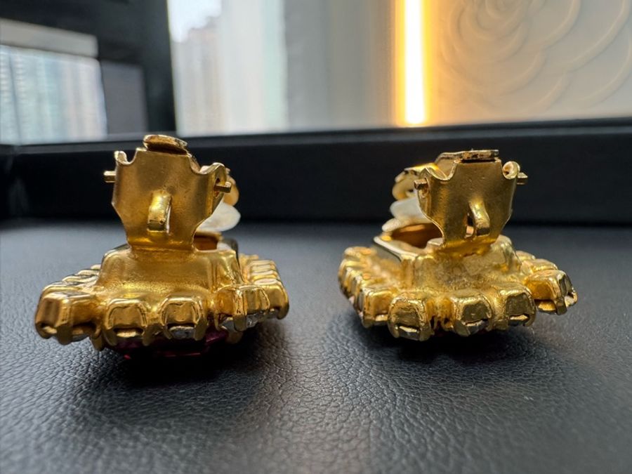 Chanel Vintage 95P萊茵石芭比粉紅色耳環-14