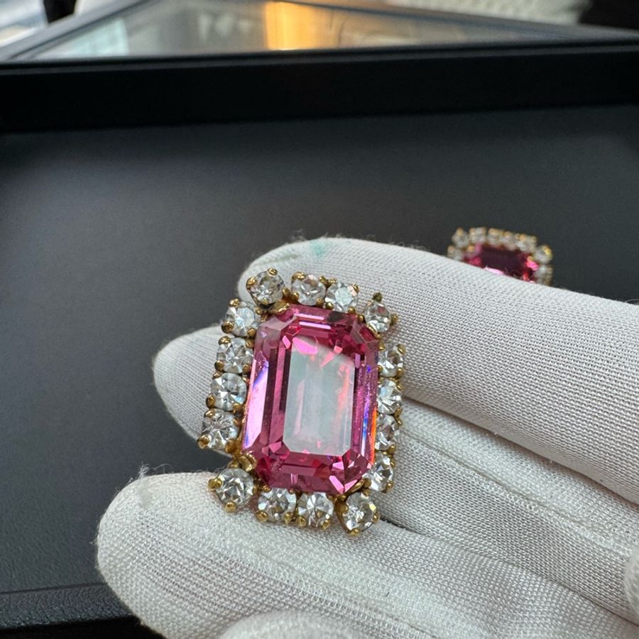 Chanel Vintage 95P萊茵石芭比粉紅色耳環-15