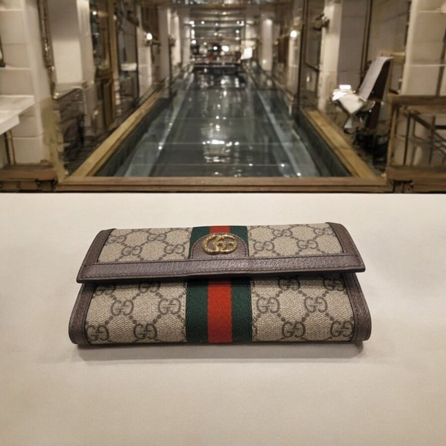 🌸2025春夏新品🌸Gucci 523153 Ophidia GG Supreme 織帶經典翻帶長夾-4