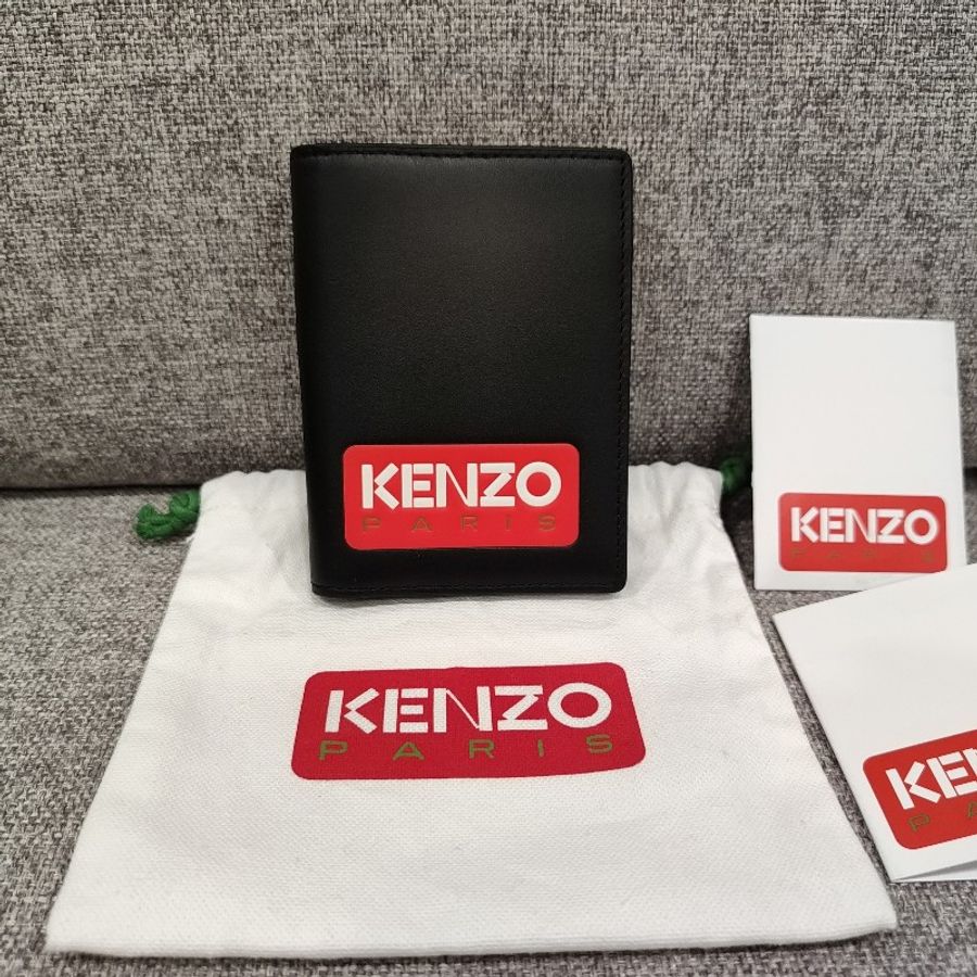 Kenzo Paris 高田賢三 經典 Logo 字母 黑色牛皮卡夾信用卡包票夾錢包短夾 全新未使用-0
