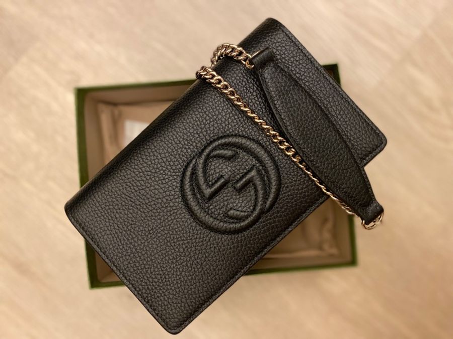 Gucci Black Soho Disco Leather Wallet On Chain Cross Body Bag-0