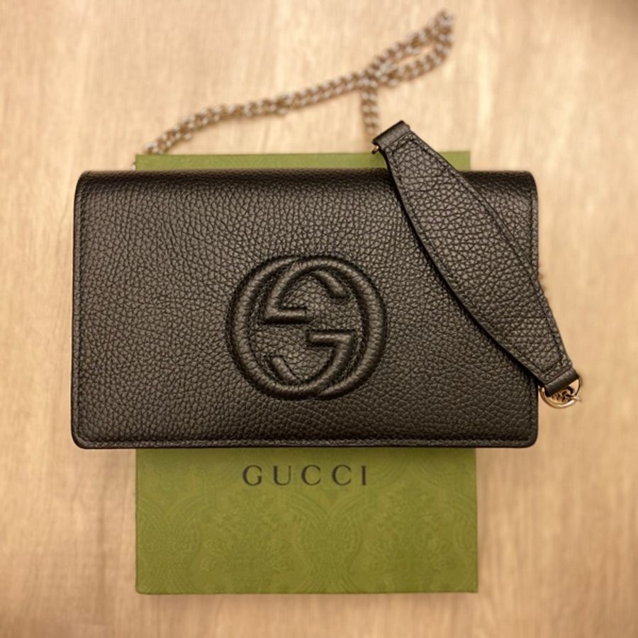 Gucci Black Soho Disco Leather Wallet On Chain Cross Body Bag-5