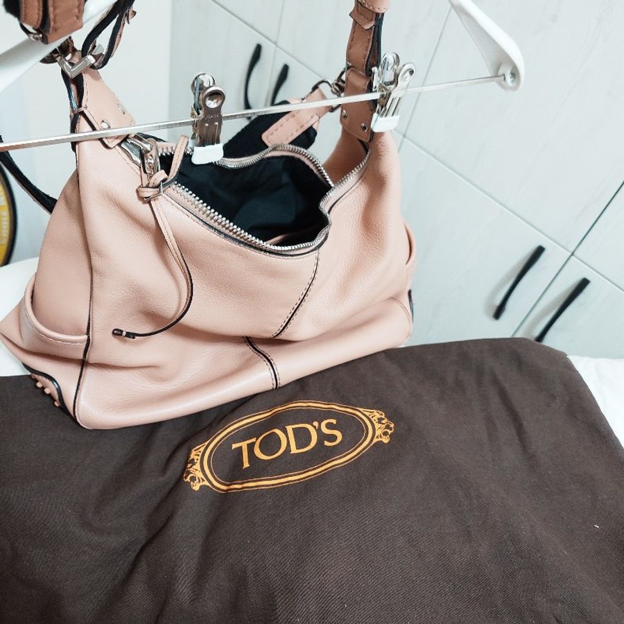 TOD’S 粉膚色牛皮拉鍊豆豆包 肩背包斜背包 兩用包-6