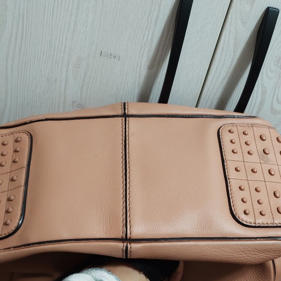 TOD’S 粉膚色牛皮拉鍊豆豆包 肩背包斜背包 兩用包-14