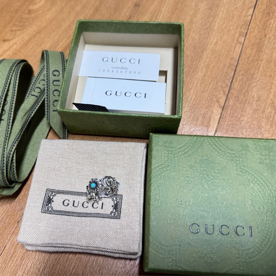 GUCCI 古馳 雙G 珍珠母貝戒指小雛菊 復古925純 銀-13
