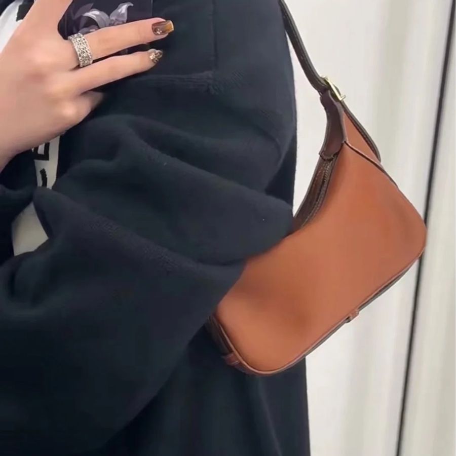 CELINE Mini Romy 新品 棕色 牛皮 肩背包 手提包 腋下包 側背包-6