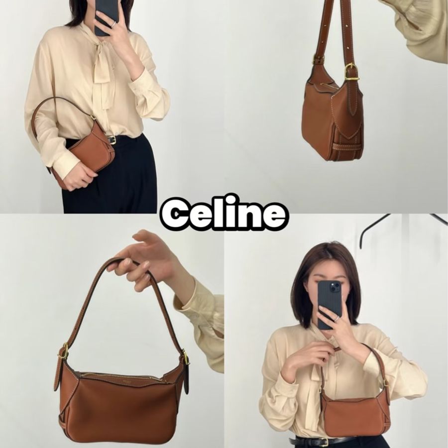 CELINE Mini Romy 新品 棕色 牛皮 肩背包 手提包 腋下包 側背包-9