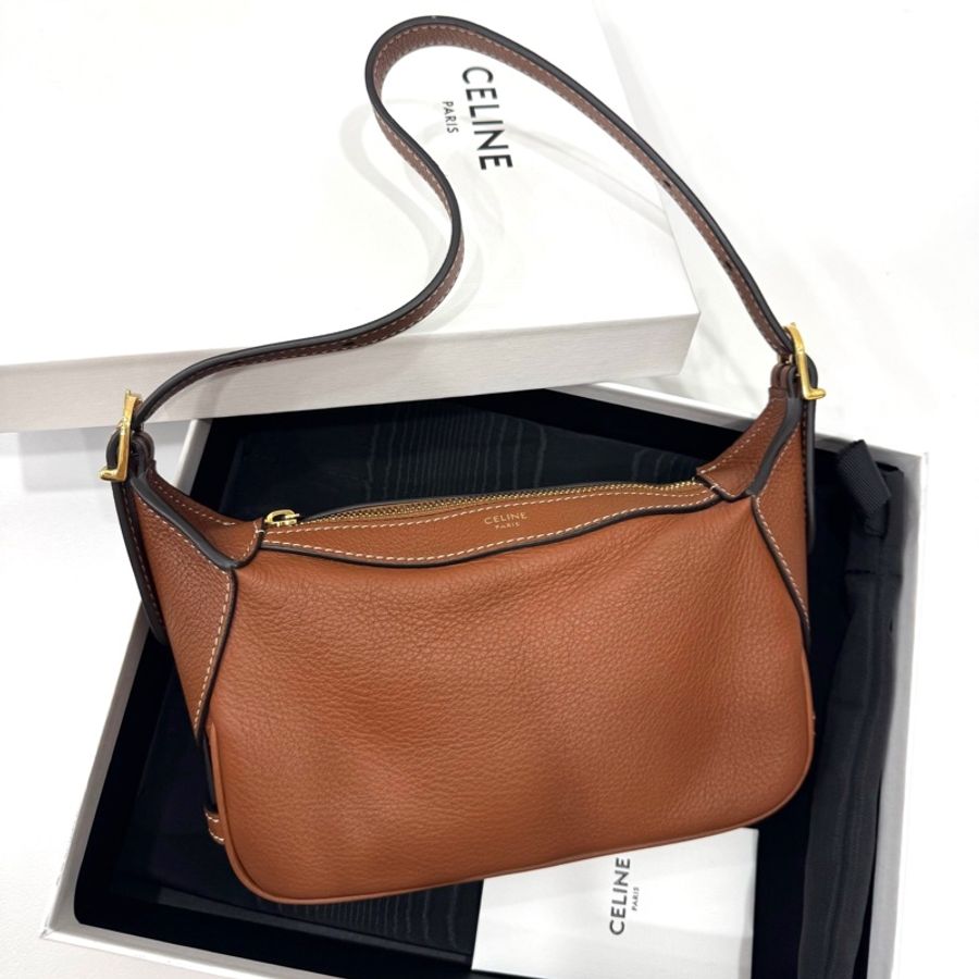 CELINE Mini Romy 新品 棕色 牛皮 肩背包 手提包 腋下包 側背包-10