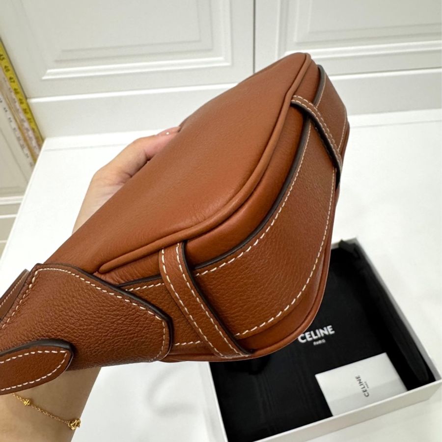 CELINE Mini Romy 新品 棕色 牛皮 肩背包 手提包 腋下包 側背包-14
