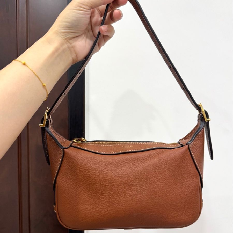 CELINE Mini Romy 新品 棕色 牛皮 肩背包 手提包 腋下包 側背包-20