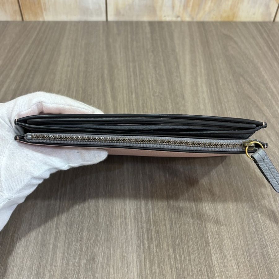 Gucci 456683粉色拼灰色牛皮小蜜蜂手拿包 長夾-3