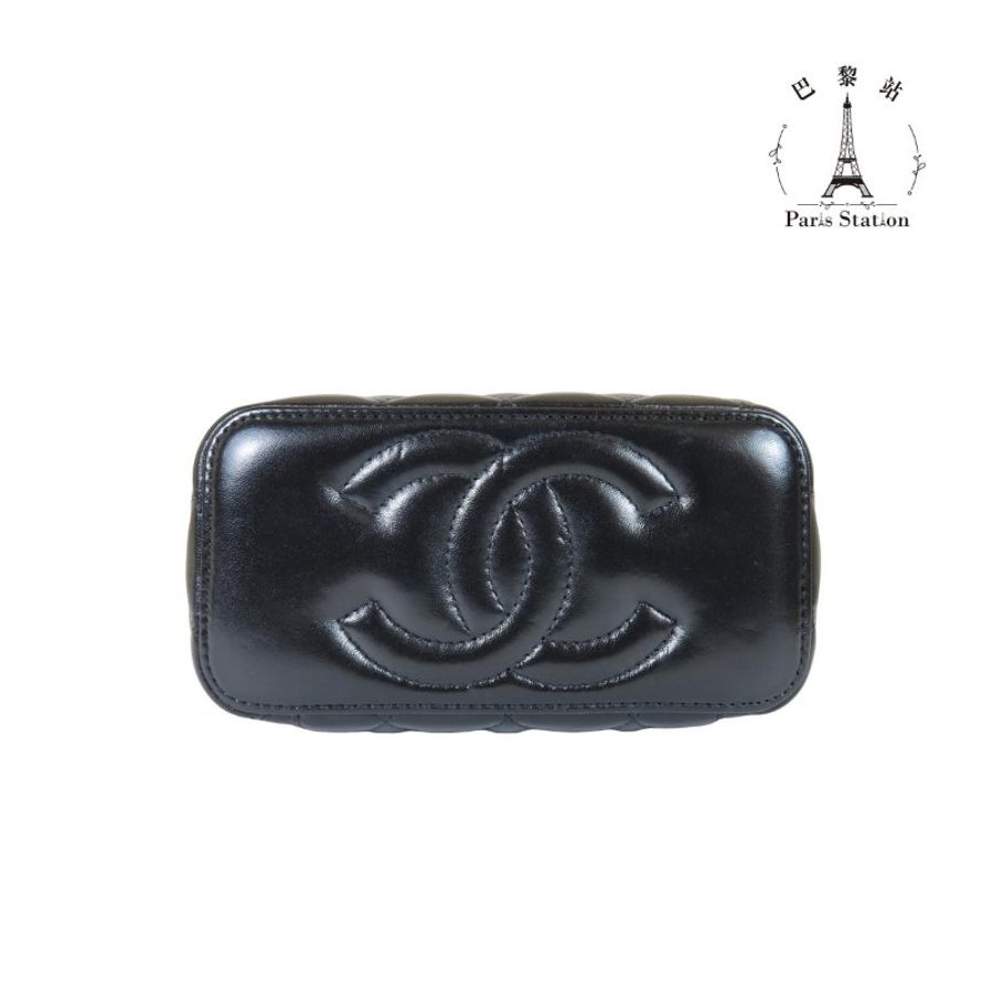 【巴黎站二手名牌專賣店】*現貨*CHANEL香奈兒真品*Vanity Case黑色羊皮金雙C粗鏈化妝箱鍊包 手提斜背肩背包-2
