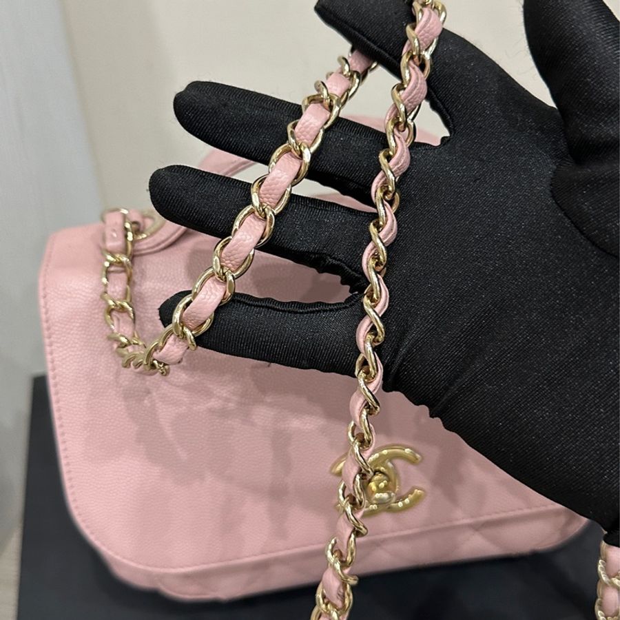 全配🈶購證 Chanel櫻花粉金扣郵差包 🉑斜挎/肩背🉑手提-29