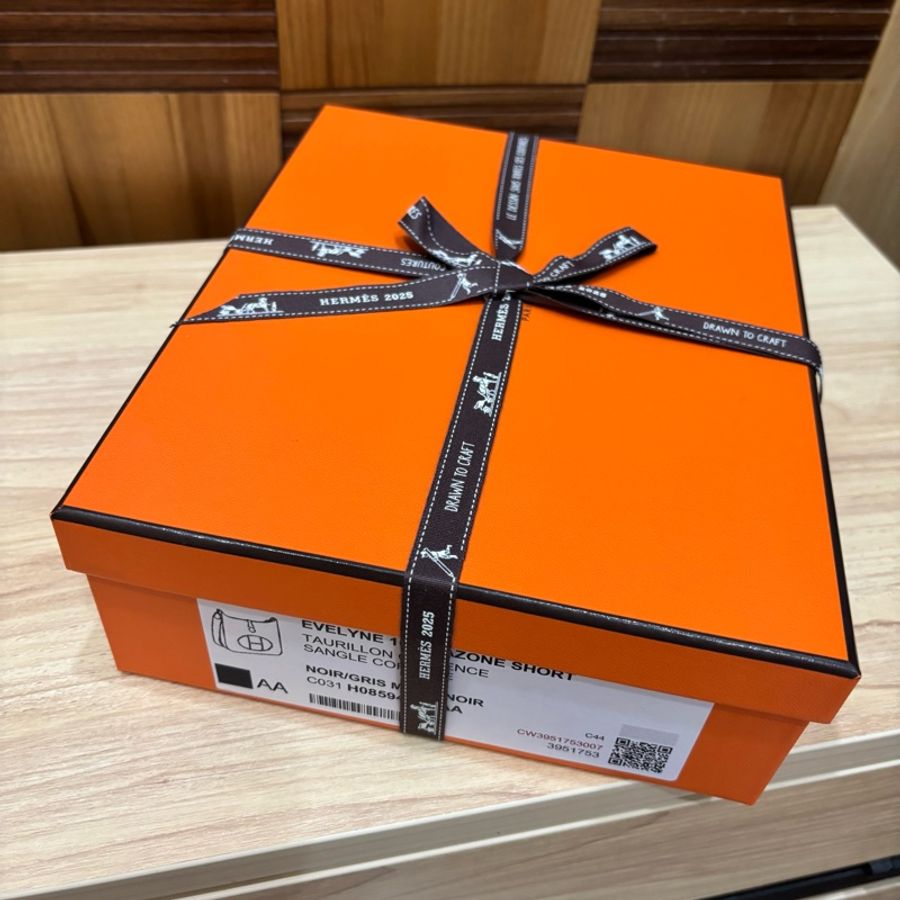 愛馬仕Mini Evelyne黑色銀扣85公分編織背帶-4