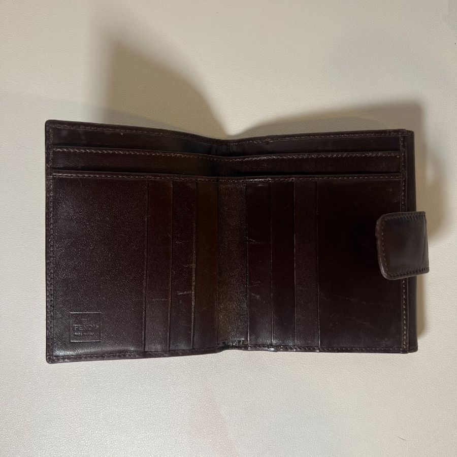 Fendi啡色老花皮革錢包皮革短夾 日本中古vintage-3