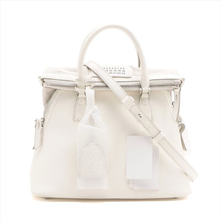 Maison Margiela 5AC Leather 2 Way Mini Handbag White-0
