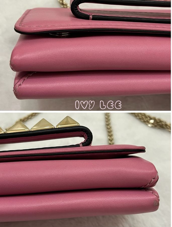 VALENTINO GARAVANI VAVAVOOM 鉚釘 單肩包 鏈條包 斜背包 小包 粉紅皮革 金色五金 二手精品-13