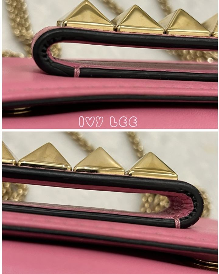 VALENTINO GARAVANI VAVAVOOM 鉚釘 單肩包 鏈條包 斜背包 小包 粉紅皮革 金色五金 二手精品-16