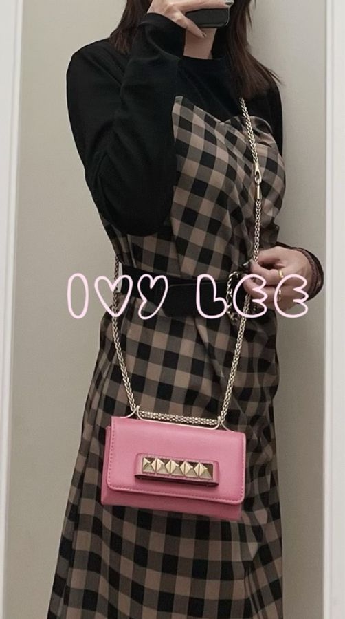 VALENTINO GARAVANI VAVAVOOM 鉚釘 單肩包 鏈條包 斜背包 小包 粉紅皮革 金色五金 二手精品-27