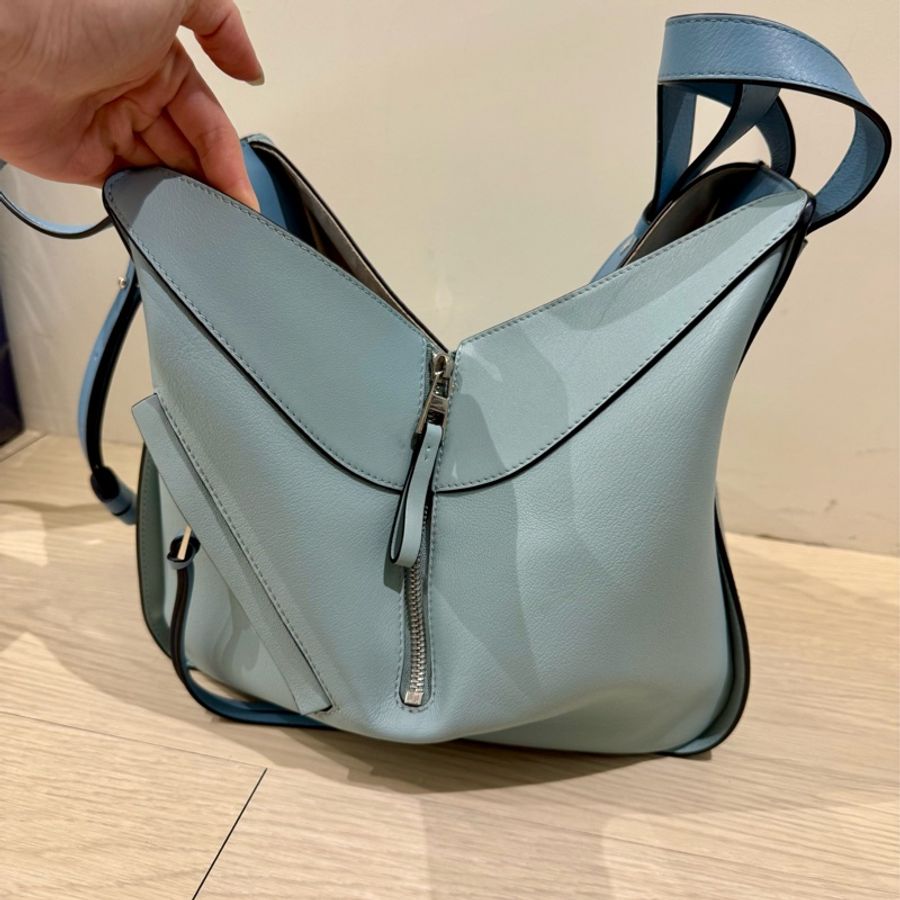 LOEWE hammock手提包/吊床包/可斜背.天空藍 拼色-4