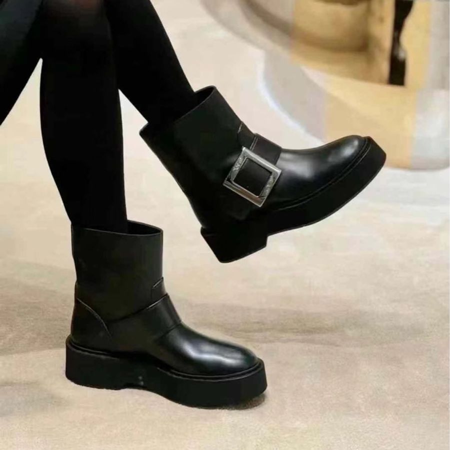 促銷品 RogerVivier Viv' Rangers 短筒皮靴 黑色 35-3