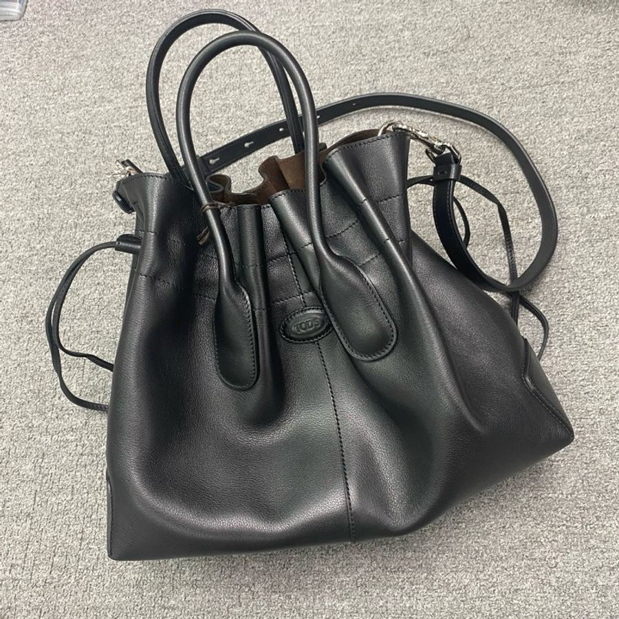 TOD’S DI BAG 皮革抽繩手袋 黑色-0