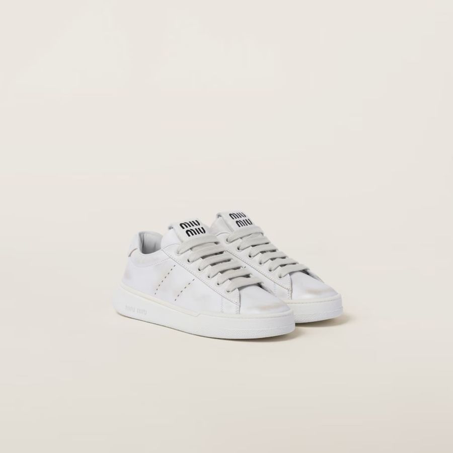 2025 新品 促銷 Miu Miu 退色漂白皮革 運動鞋-3