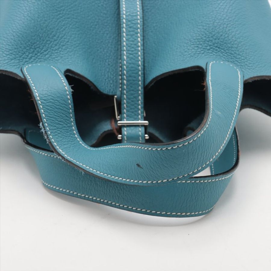 Hermès Picotan 18 PM Taurillon Clemence Blue Jean Silver Metal Fittings □H: 2004-6
