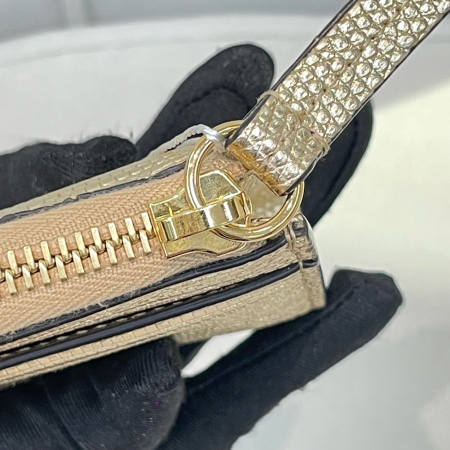 Gucci 蜥蜴皮特別皮革金色短銀包 I175-13