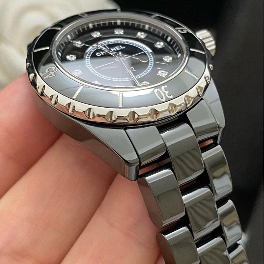 合法登記 新款錶扣❤️92成新 附購買證明 12鑽 33mm Chanel 香奈兒 J12 機械錶 黑 白-4