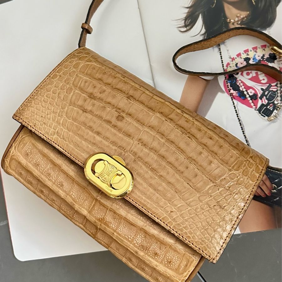 (MYMluxurybag) Celine 稀有鱷魚紋肩背包斜挎包-3
