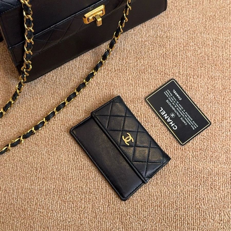【近新閒置品】絕版Chanel香奈兒1開中古黑金梯形小羊皮2.55 cf鏈條口蓋包,子母包-12