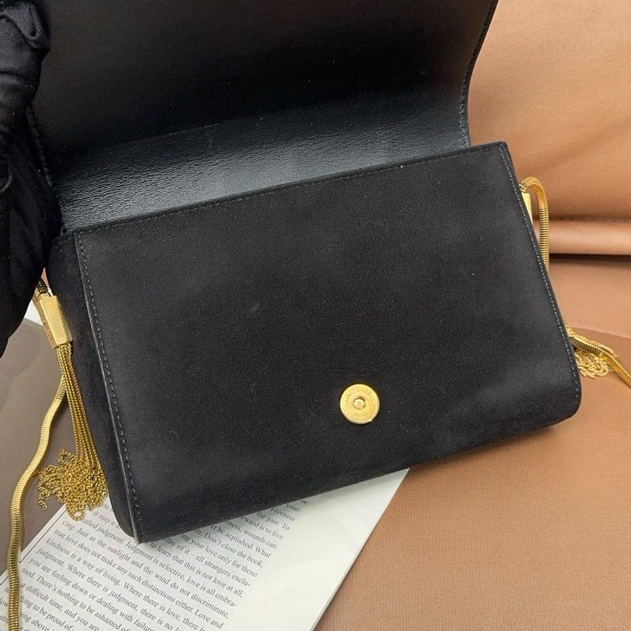 【近新閒置品】YSL 聖羅蘭 kate鏈條麂皮釘珠流蘇亮片斜挎包-11