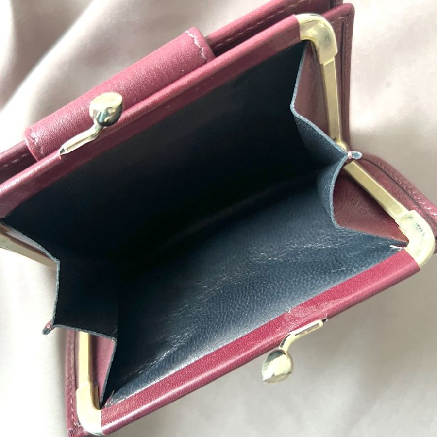 限時免安心購費用 Celine Triomphe wallet 稀有中古櫻桃暗紅色猄皮皮革短夾錢包-6