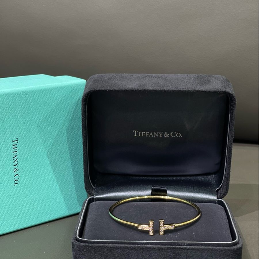 蒂芙尼Tiffany 18K黄金双T钻手镯-8