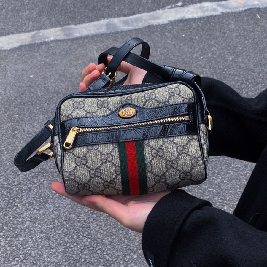 💝FuFu.Style ⟡.·* Gucci 經典黑色撞色緹花斜背包-3