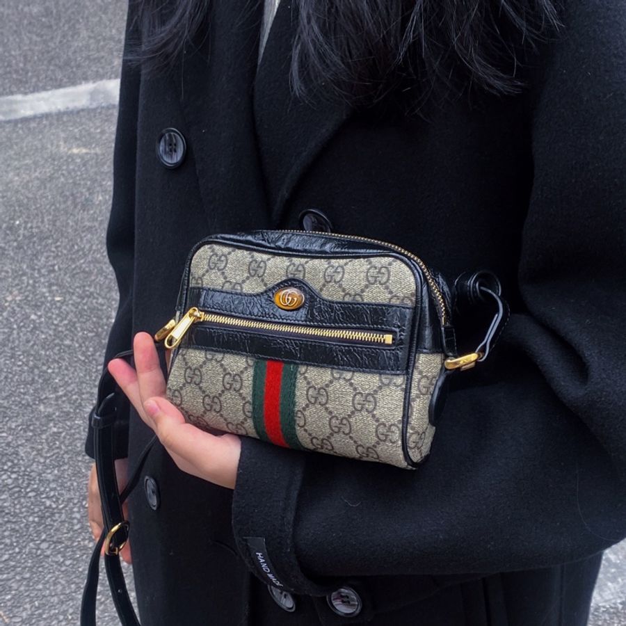 💝FuFu.Style ⟡.·* Gucci 經典黑色撞色緹花斜背包-4