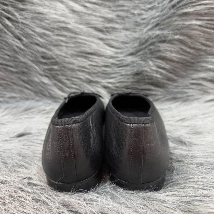 Chanel G02819 黑色 皮革 蝴蝶結 芭蕾舞鞋 娃娃鞋 跟鞋 37號-4