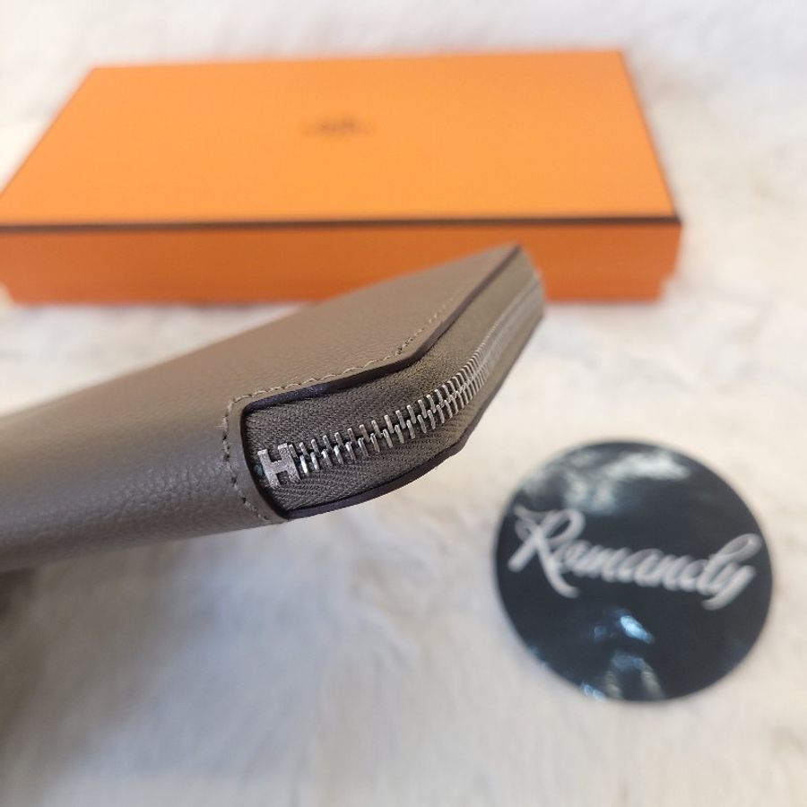 Hermès 絲巾拉鍊長夾 EC皮 大象灰-4