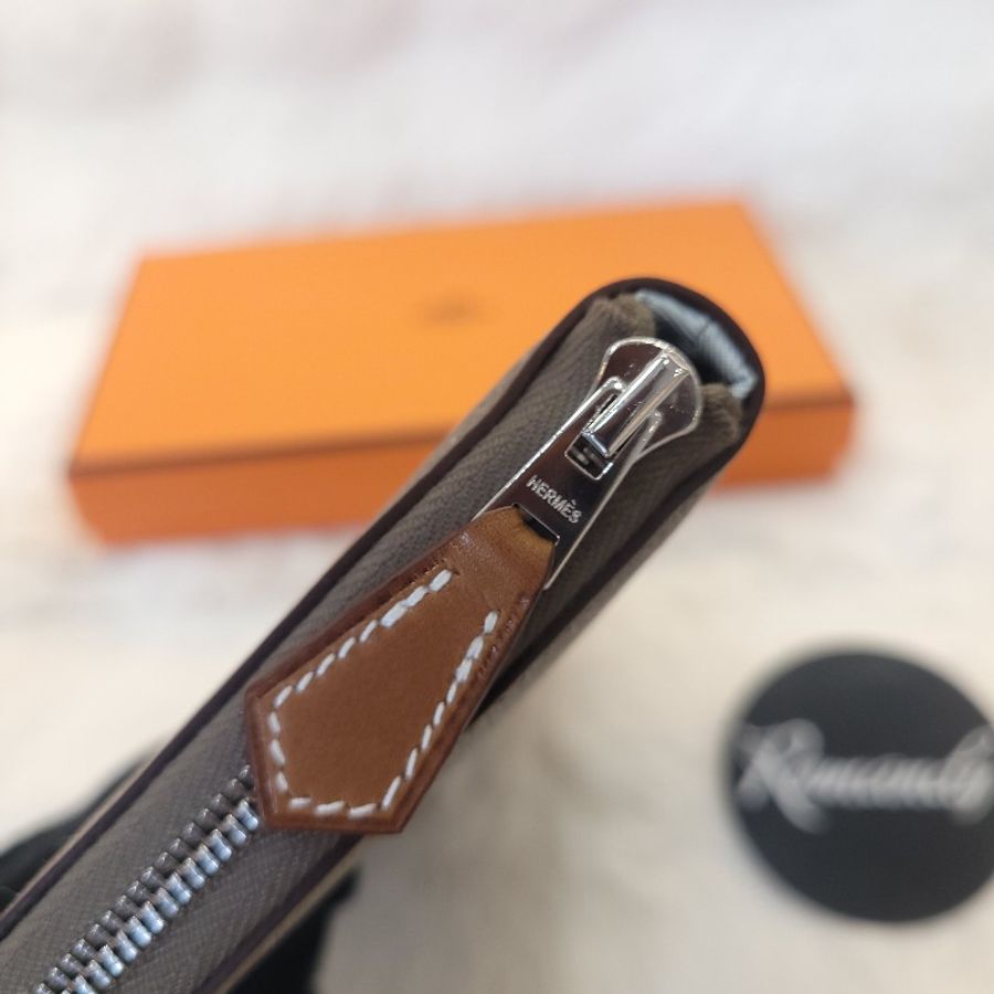 Hermès 絲巾拉鍊長夾 EC皮 大象灰-5