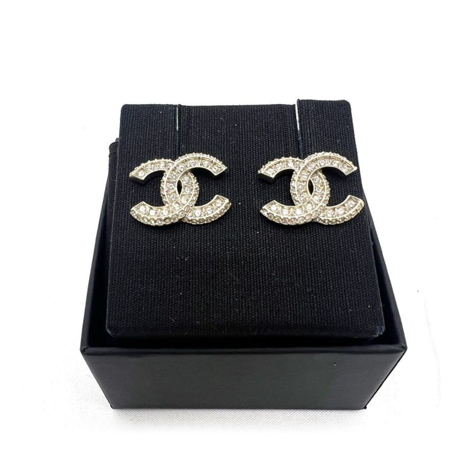 CHANEL 淡金鑲鑽耳環-0
