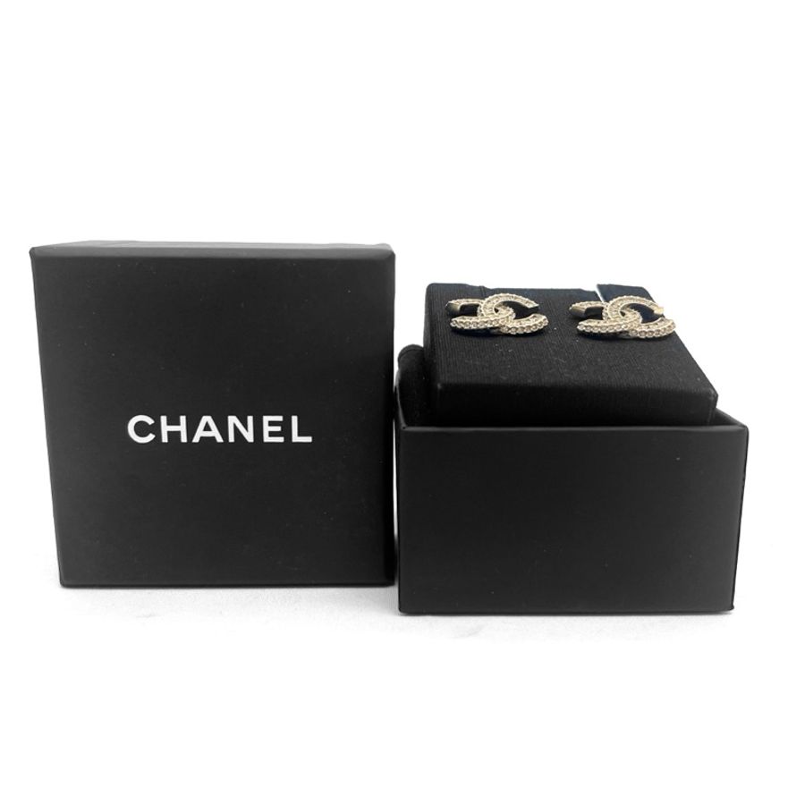 CHANEL 淡金鑲鑽耳環-7