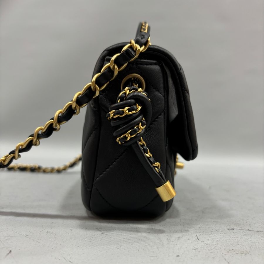 Chanel AS5298黑羊皮19系列金釦皮穿鏈Handle肩背包 斜背包Coco 17*-1
