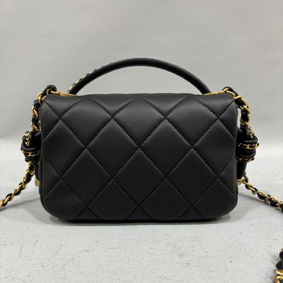 Chanel AS5298黑羊皮19系列金釦皮穿鏈Handle肩背包 斜背包Coco 17*-2