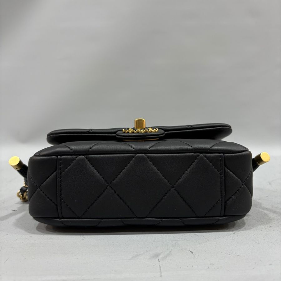 Chanel AS5298黑羊皮19系列金釦皮穿鏈Handle肩背包 斜背包Coco 17*-4