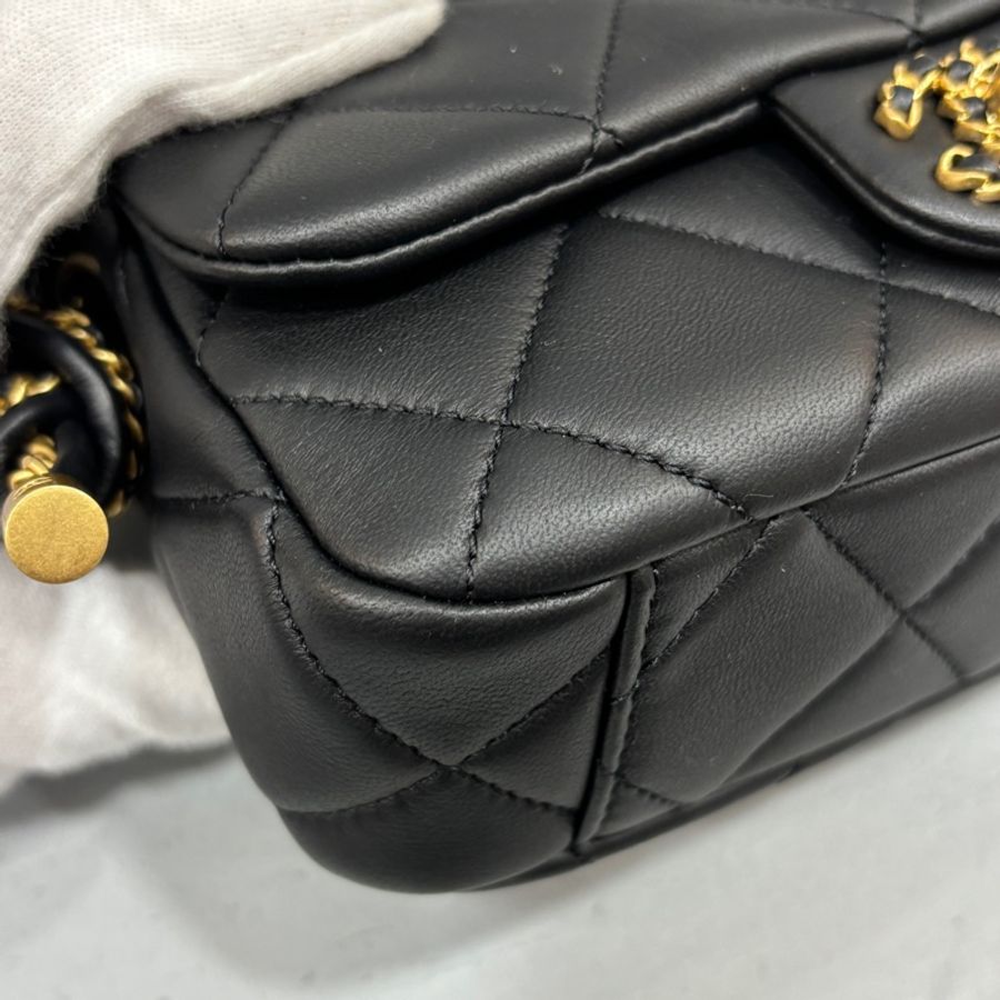 Chanel AS5298黑羊皮19系列金釦皮穿鏈Handle肩背包 斜背包Coco 17*-5