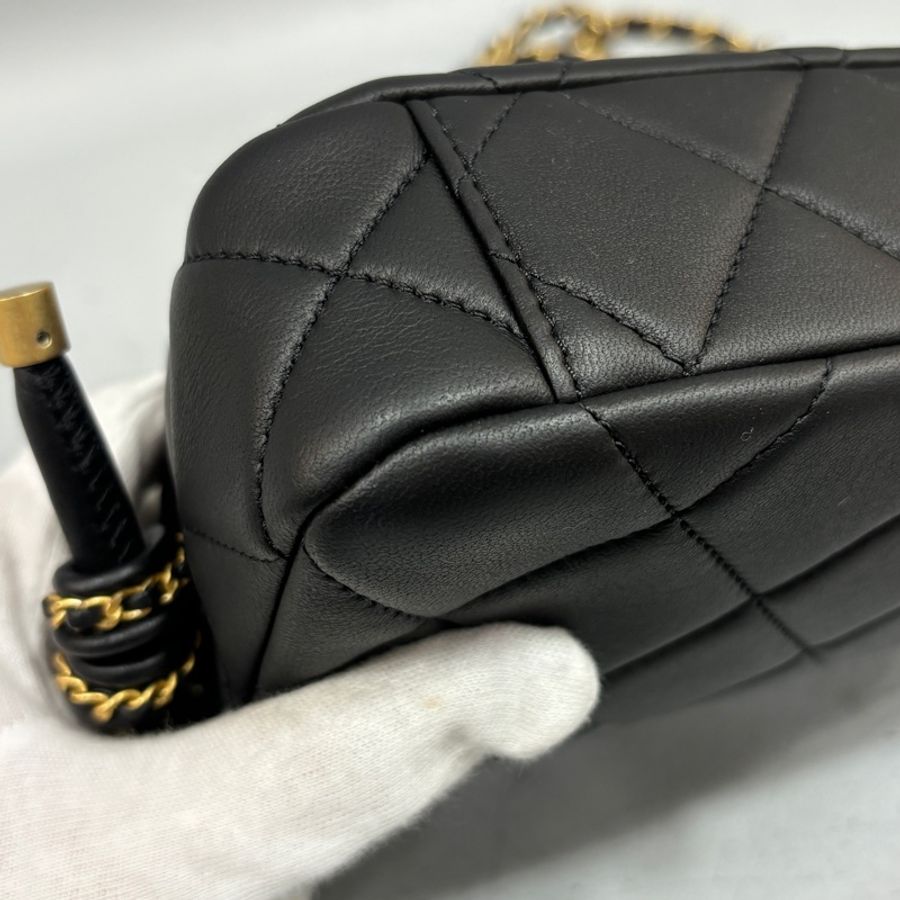 Chanel AS5298黑羊皮19系列金釦皮穿鏈Handle肩背包 斜背包Coco 17*-6