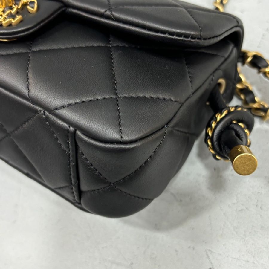 Chanel AS5298黑羊皮19系列金釦皮穿鏈Handle肩背包 斜背包Coco 17*-7